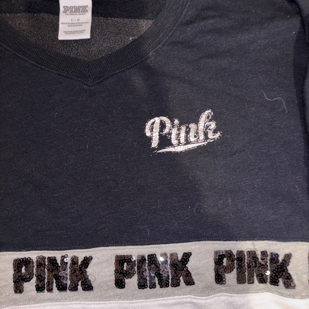 PINK Victoria's Secret Black and White Long Sleeve Tee - Picture 2 of 3